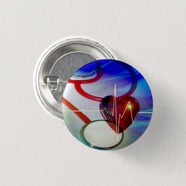 Badge Rond 2,50 Cm Bouton stéthoscope et pulsation (Devant & derrière)