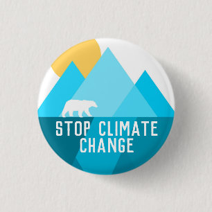 Badge Rond 2,50 Cm Bouton Stop Climate Change Polar Bear Glacier