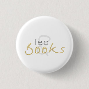 Badge Rond 2,50 Cm Bouton Thé à étincelles or et livres
