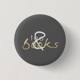 Badge Rond 2,50 Cm Bouton Thé à étincelles or et livres