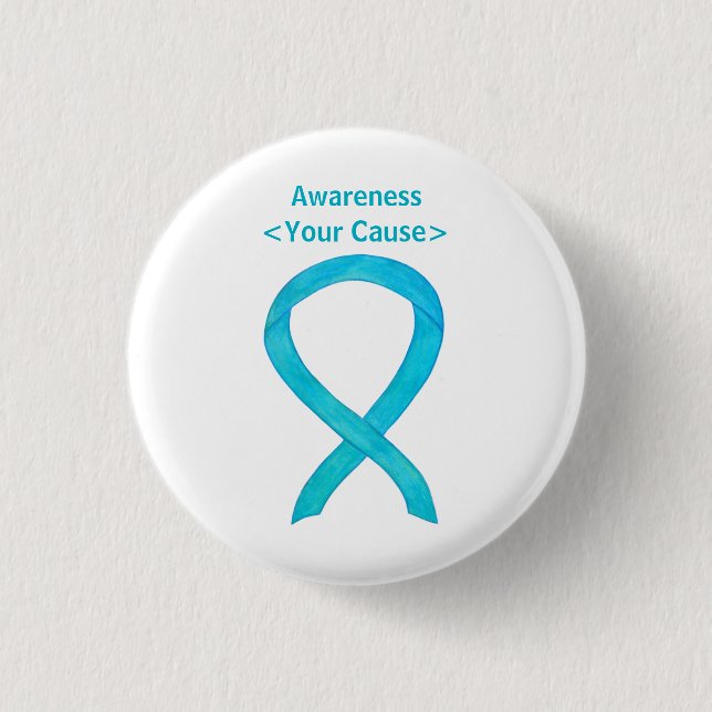 Badge Rond 2,50 Cm Bouton Turqoise Blue Awareness Ribbon Custom Pin (Devant)