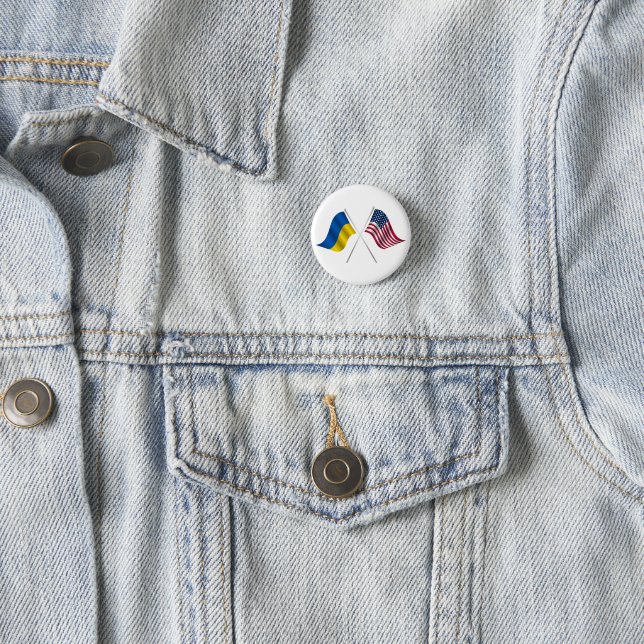 Badge Rond 2,50 Cm Bouton Ukraine et drapeau américain (En situation)