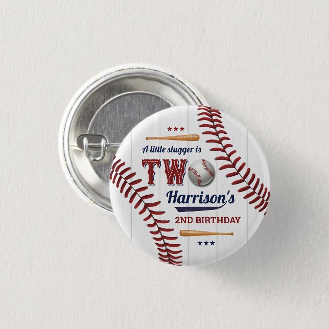 Badge Rond 2,50 Cm Boys Baseball 2e anniversaire (Devant & derrière)