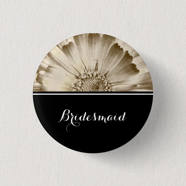 Badge Rond 2,50 Cm Bridesmaid Mariage Gold Daisy (Devant)