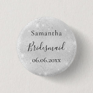 Badge Rond 2,50 Cm Bridesmaid silver sparkle elegant name