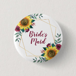 Badge Rond 2,50 Cm Bridesmaid Tournesol géométrique Bourgogne