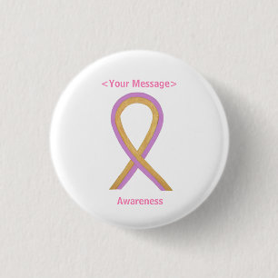 Badge Rond 2,50 Cm Broches Bouton Angel Gold et Pink Awareness