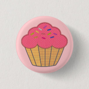 Badge Rond 2,50 Cm Broderie Faux Cupcake fraise Imprimer