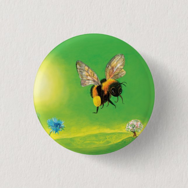 Badge Rond 2,50 Cm Bumblebee survolant le pré (Devant)