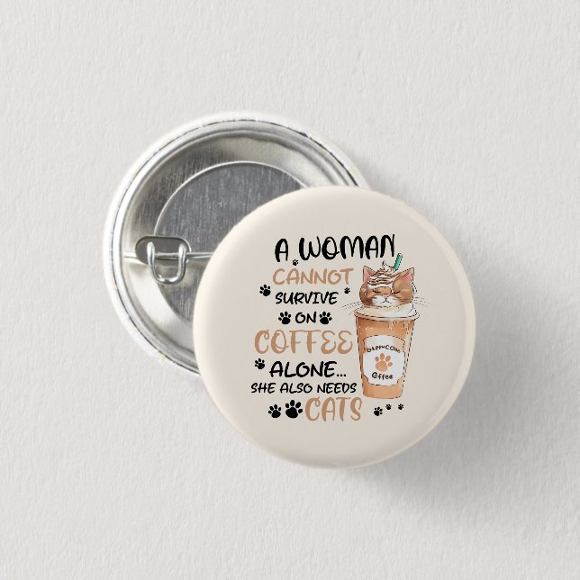 Badge Rond 2,50 Cm Café & Chats - Cute Kawaii Art (Devant & derrière)