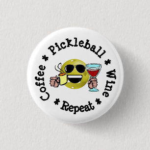 Badge Rond 2,50 Cm Café, Pickleball, Vin, Pickleball Répéter Addict