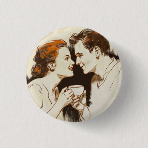 Badge Rond 2,50 Cm Café romantique Date Couples Partageant un regard
