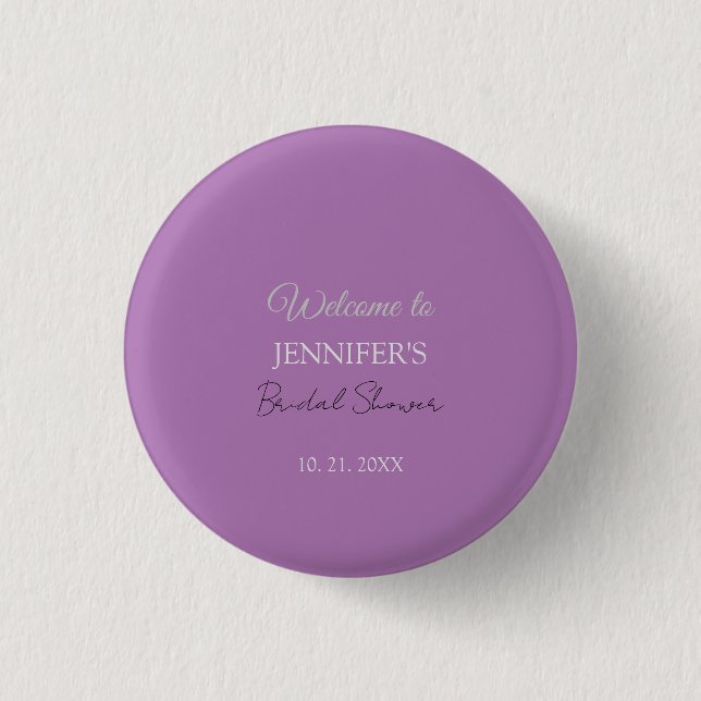 Badge Rond 2,50 Cm Calligraphie Élégant Lavande Bienvenue Shower de M (Devant)
