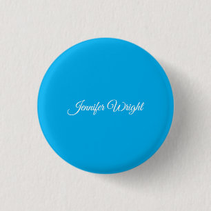 Badge Rond 2,50 Cm Calligraphie minimaliste plaine moderne azure bleu