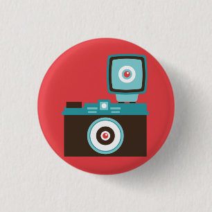 Badge Rond 2,50 Cm Caméra analogique rétro (Brown / bleu)