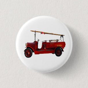 Badge Rond 2,50 Cm Camion Vintage Rouge Avec Échelle De Survol,