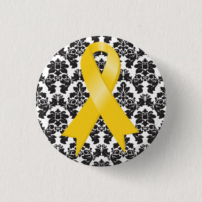 Badge Rond 2,50 Cm Cancer de l'enfance Damask Gold Ribbon (Devant)