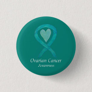 Badge Rond 2,50 Cm Cancer de l'ovaire Sensibilisation Turquoise Ruban