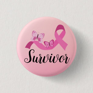 Badge Rond 2,50 Cm Cancer du sein rose survivant