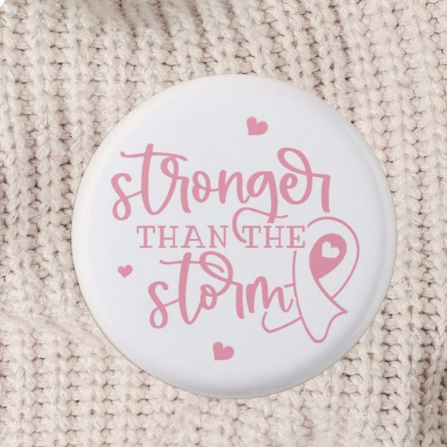 Badge Rond 2,50 Cm Cancer du sein Ruban rose (Stronger than the storm breast cancer awareness and support pin.)