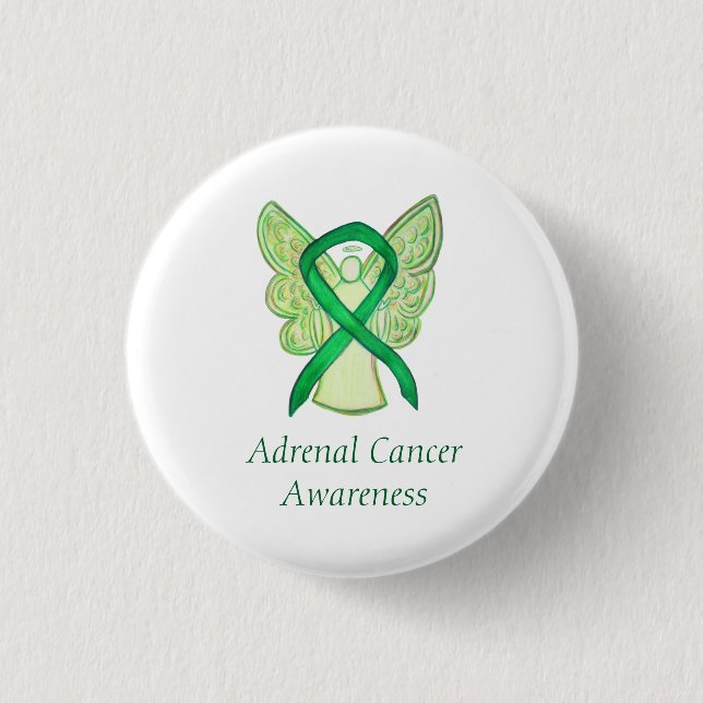 Badge Rond 2,50 Cm Cancer surrénal Sensibilisation verte Ruban Ange É (Devant)