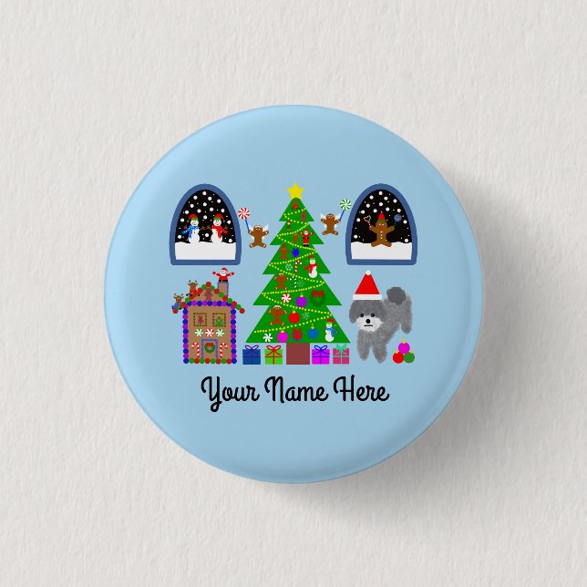Badge Rond 2,50 Cm Caniche gris Noël #6 Bouton (Devant)