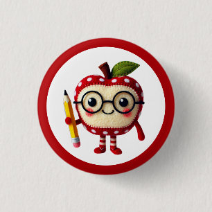 Badge Rond 2,50 Cm Caractère Pomme rouge mignonne avec professeur de