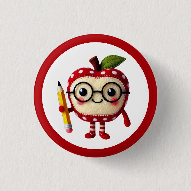 Badge Rond 2,50 Cm Caractère Pomme rouge mignonne avec professeur de  (Devant)
