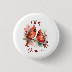 Badge Rond 2,50 Cm Cardinal rouge d'art de Noël Oiseaux Fêtes
