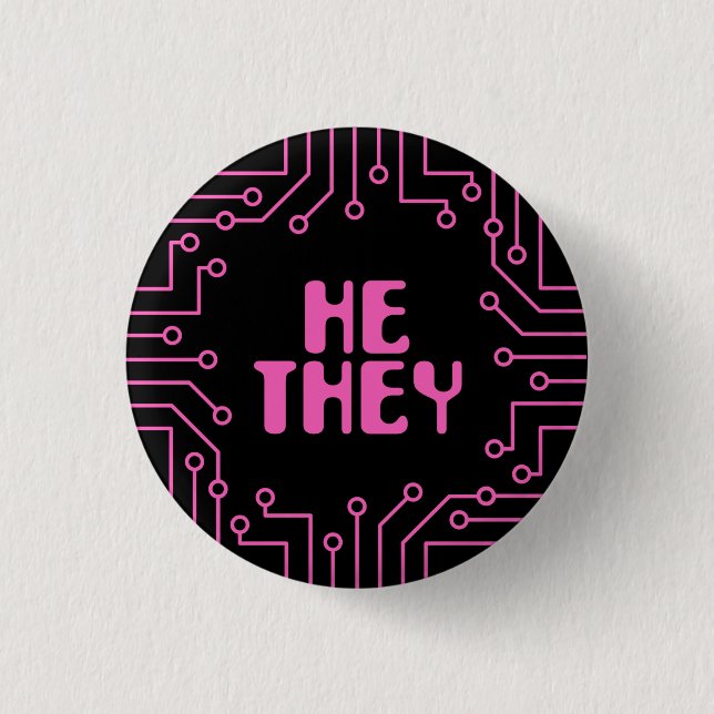 Badge Rond 2,50 Cm Carte de circuit rose Il/Ils Pronounounouns (Devant)