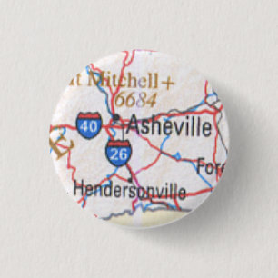 Badge Rond 2,50 Cm Carte montrant Asheville/bouton de Hendersonville