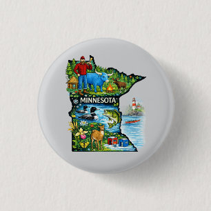 Badge Rond 2,50 Cm Carte vibrante de l'État du Minnesota - Paul Bunya
