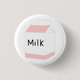 Badge Rond 2,50 Cm Carton De Lait Rose Et Blanc