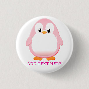 Badge Rond 2,50 Cm Carton Pingouin Rose Cute Personnalisé