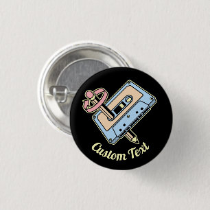 Badge Rond 2,50 Cm Cassette audio avec crayon
