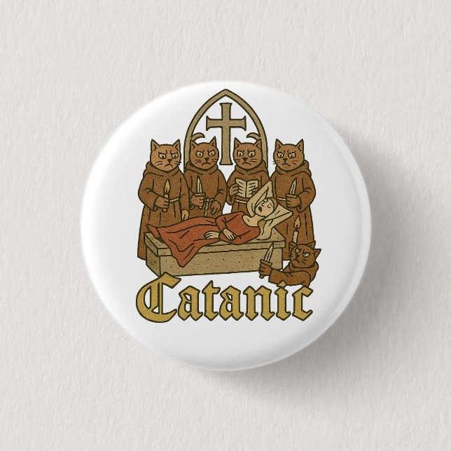 Badge Rond 2,50 Cm Catanic - Mème de culte de chat médiéval (Devant)