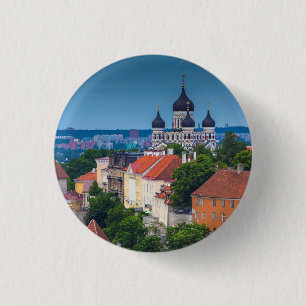 Badge Rond 2,50 Cm Cathédrale et Cityscape  Estonie
