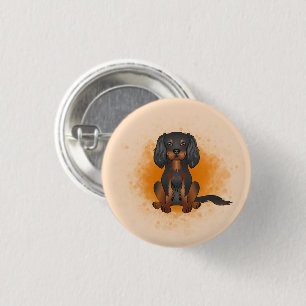 Badge Rond 2,50 Cm Cavalier King Charles noir et feu sur fond orange