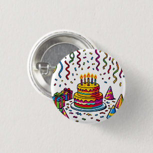 Badge Rond 2,50 Cm Célébration de fête d'anniversaire avec un gâteau