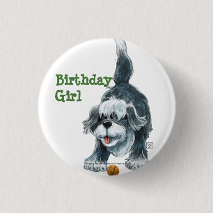 Badge Rond 2,50 Cm Centre Shaggy Sheep Chien