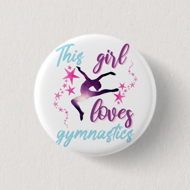 Badge Rond 2,50 Cm Cette Fille Aime La Gymnastique Étoiles Leap (Devant)