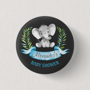 Badge Rond 2,50 Cm Chalkboard Watercolor Elephant Boy Baby shower