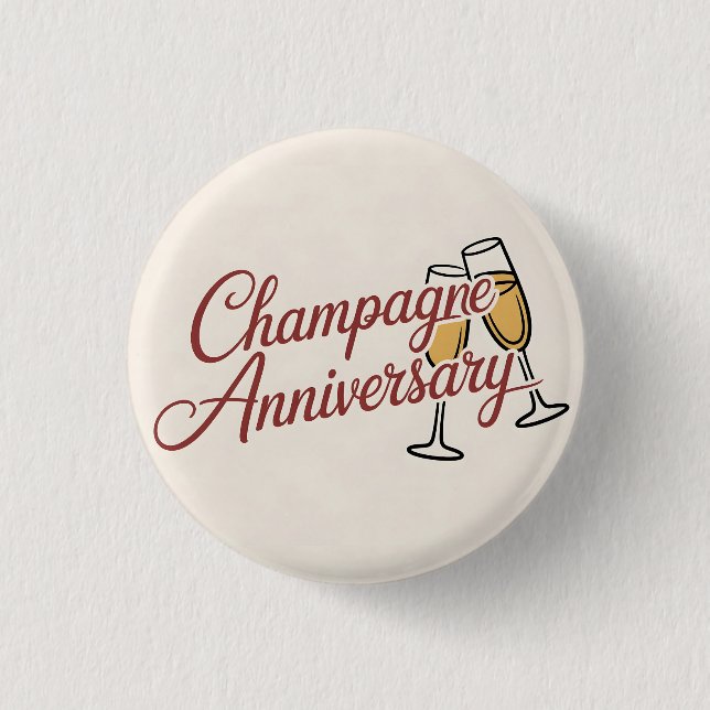 Badge Rond 2,50 Cm Champagne Anniversary Celebration Script Graphic (Devant)