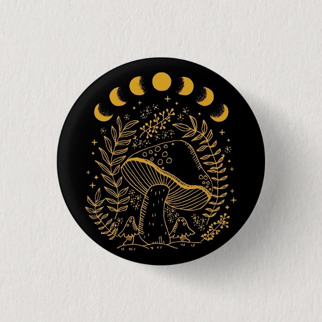 Badge Rond 2,50 Cm Champignons Boho, Champignons Hippie, Lune Mystiqu (Devant)