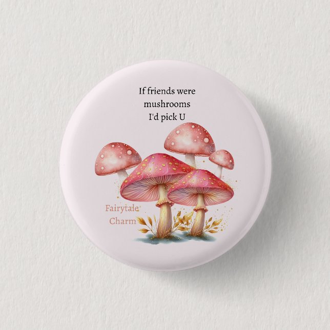 Badge Rond 2,50 Cm Champignons Enchantés Blush Whimsical (Devant)