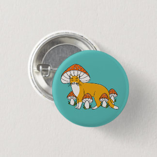 Badge Rond 2,50 Cm Chat aux Champignons Orange