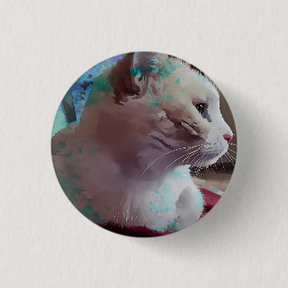 Badge Rond 2,50 Cm Chat blanc en gros plan avec effet de peinture ble