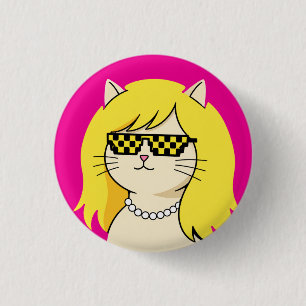 Badge Rond 2,50 Cm Chat Blond Cool avec des Lunettes de Soleil Pixel 