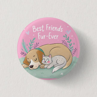 Badge Rond 2,50 Cm Chat et chien meilleurs amis pour toujours
