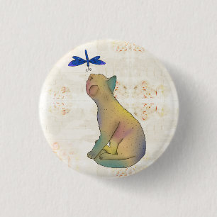 Badge Rond 2,50 Cm Chat et libellule bleue